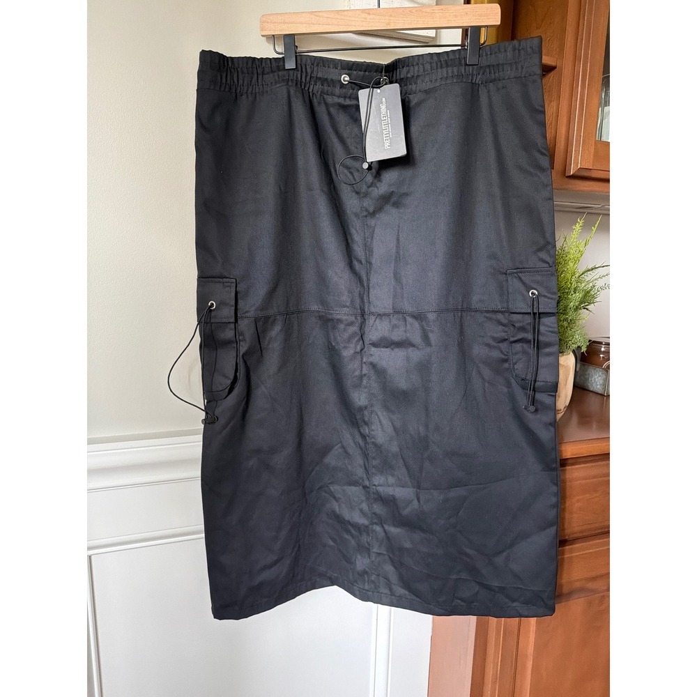 Black Parachute Skirt SZ 18 Cargo Utility Gorpcore Baggy Skater Drawstrings Y2K